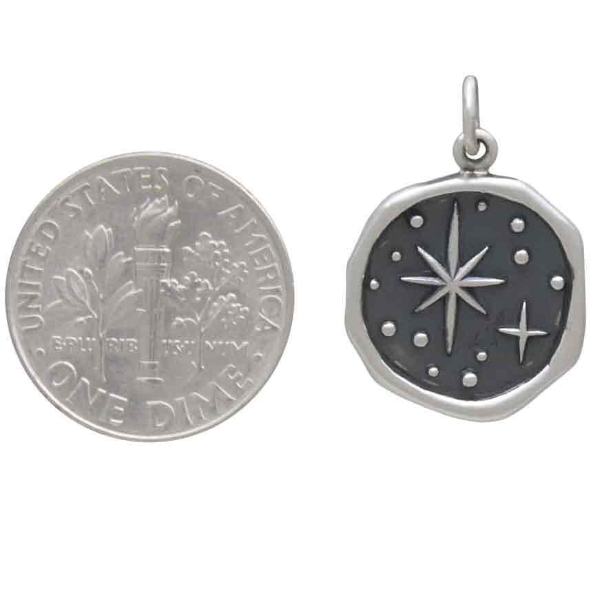 Sterling Silver Wax Seal North Star Charm 22x15mm