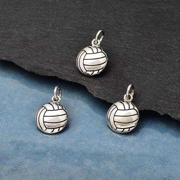 Sterling Silver Volleyball Charm: Team Sports Jewelry (16x10mm)