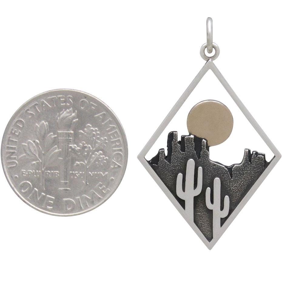 Sterling Silver Cactus Charm in Diamond Frame 33x20mm
