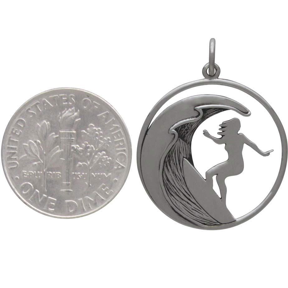 Sterling Silver Surfer Girl Charm 26x20mm