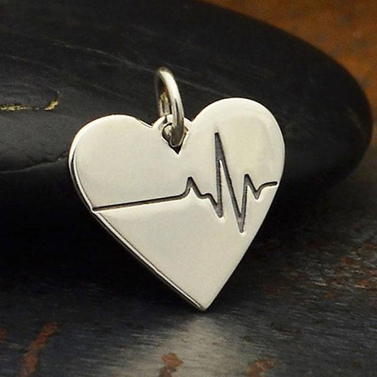 Sterling Silver Heartbeat Charm - Heart Charm 16x14mm