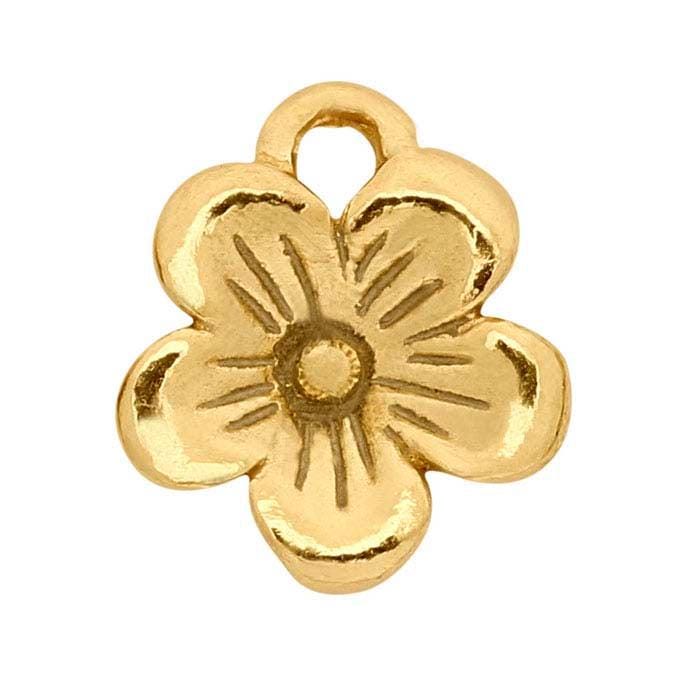 Solid 14K Gold Cherry Blossom Charm 7x6mm no jumpring