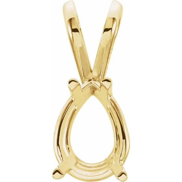 Pear 4-Prong Pendant Mounting in 14k Gold or 925 Sterling Silver, choose your size