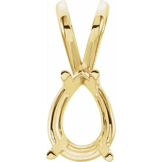 Pear 4-Prong Pendant Mounting in 14k Gold or 925 Sterling Silver, choose your size