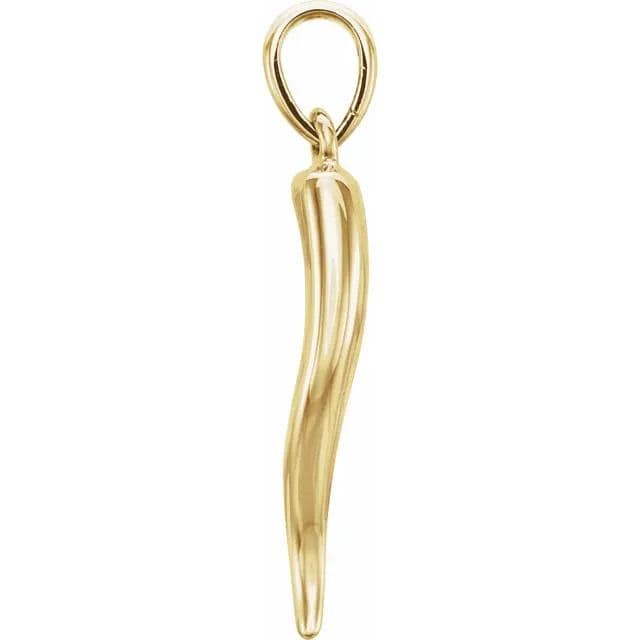 Italian Horn Pendant: 14k Gold Cornicello Charm (26.7x6mm)
