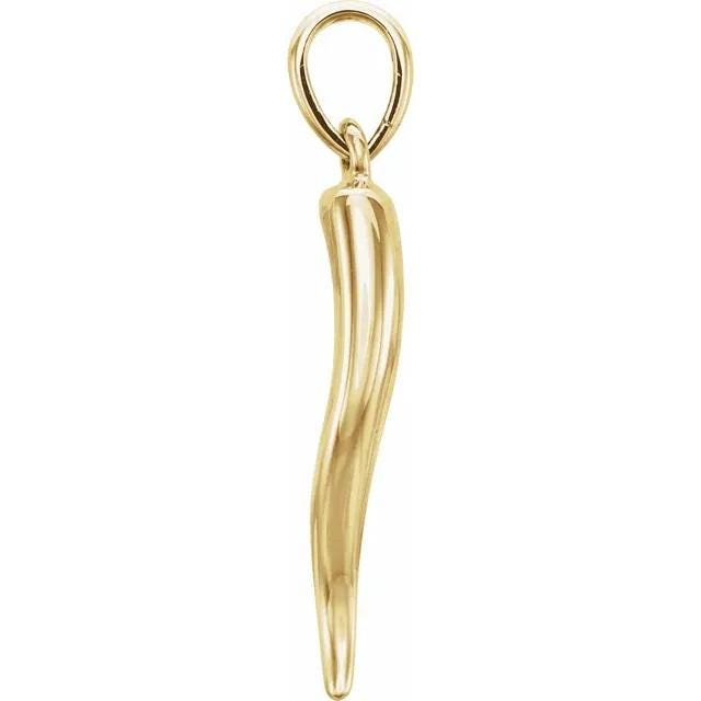 Italian Horn Pendant: 14k Gold Cornicello Charm (26.7x6mm)