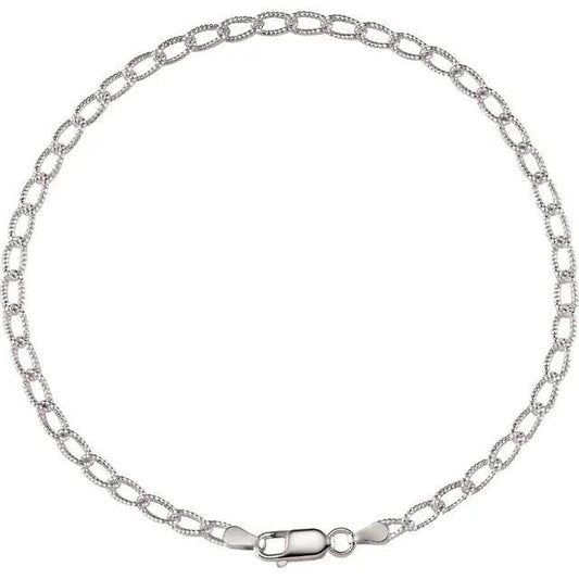 Sterling Silver 3 mm Curb 9.5" Chain, Anklet, Charm bracelet
