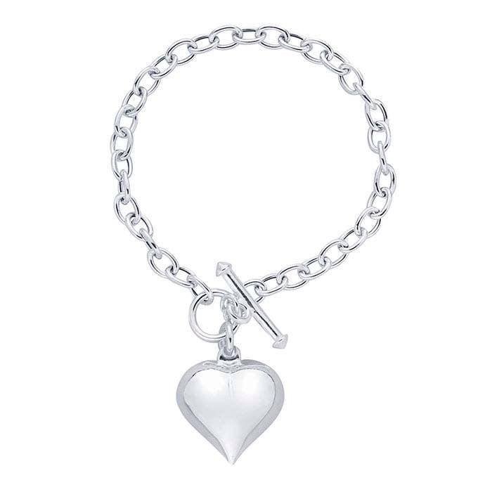 Sterling Silver 5.2mm Cable Chain Bracelet with Puff Heart Charm