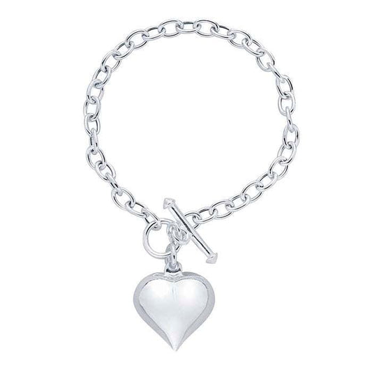 Sterling Silver 5.2mm Cable Chain Bracelet with Puff Heart Charm