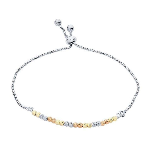 Sterling Silver Rhodium-Plated Bead Bracelet, Adjustable