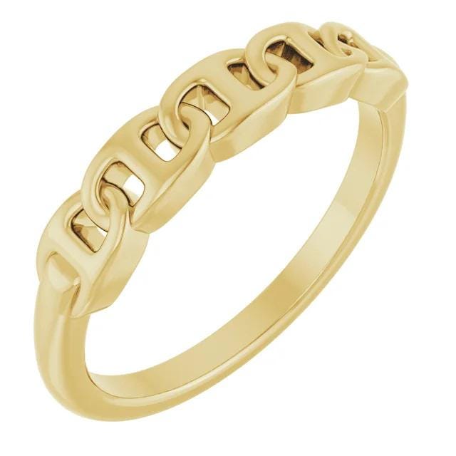 Sterling Silver Anchor Chain Ring - 14k Gold Accent Available