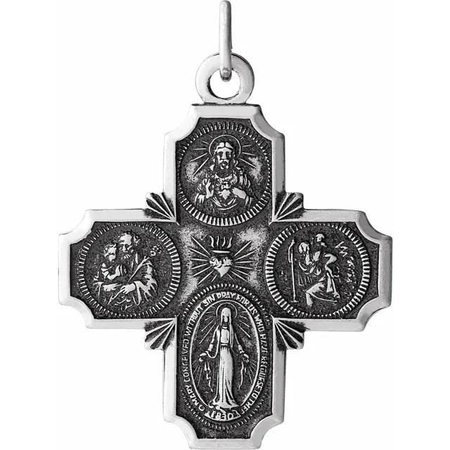 Sterling Silver Four-Way Cross Medal, 3 sizes available