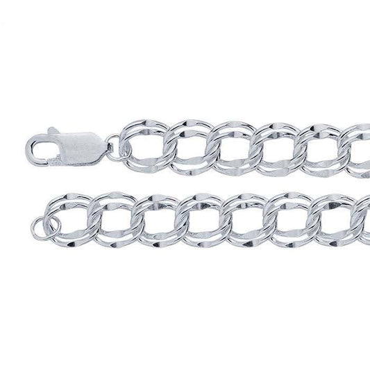 Sterling Silver 7mm Dapped Double-Cable Chain Charm Braceletin 7 or 8 inch