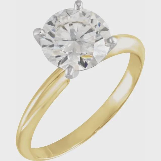 14K Yellow/White Gold Solitaire Ring Mounting - 6-6.6mm Round 4-Prong