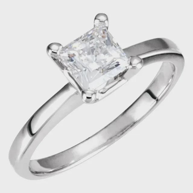 10K Gold Princess Cut Solitaire Ring Mounting - Choose Yellow or White Gold