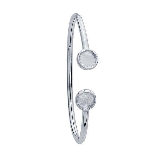 Sterling Silver Rhodium-Plated Round Cabochon Flex Tube Bracelet Mounting, 3 setting sizes available