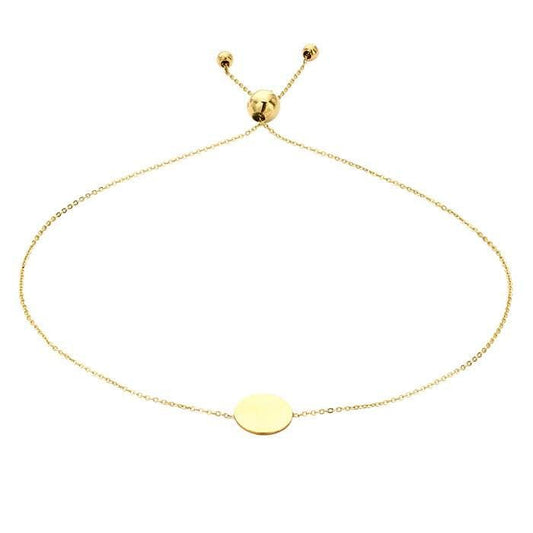14K Yellow Gold Bracelet with Round Plaque, Adjustable