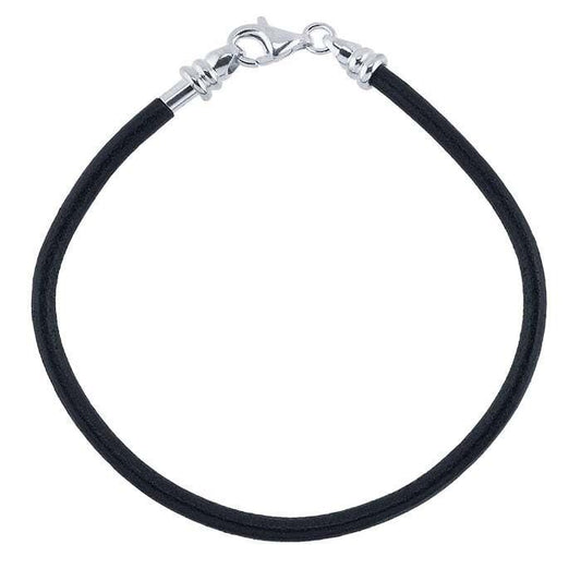 Black Leather Cord Bracelet with Sterling Silver Threaded End Cap