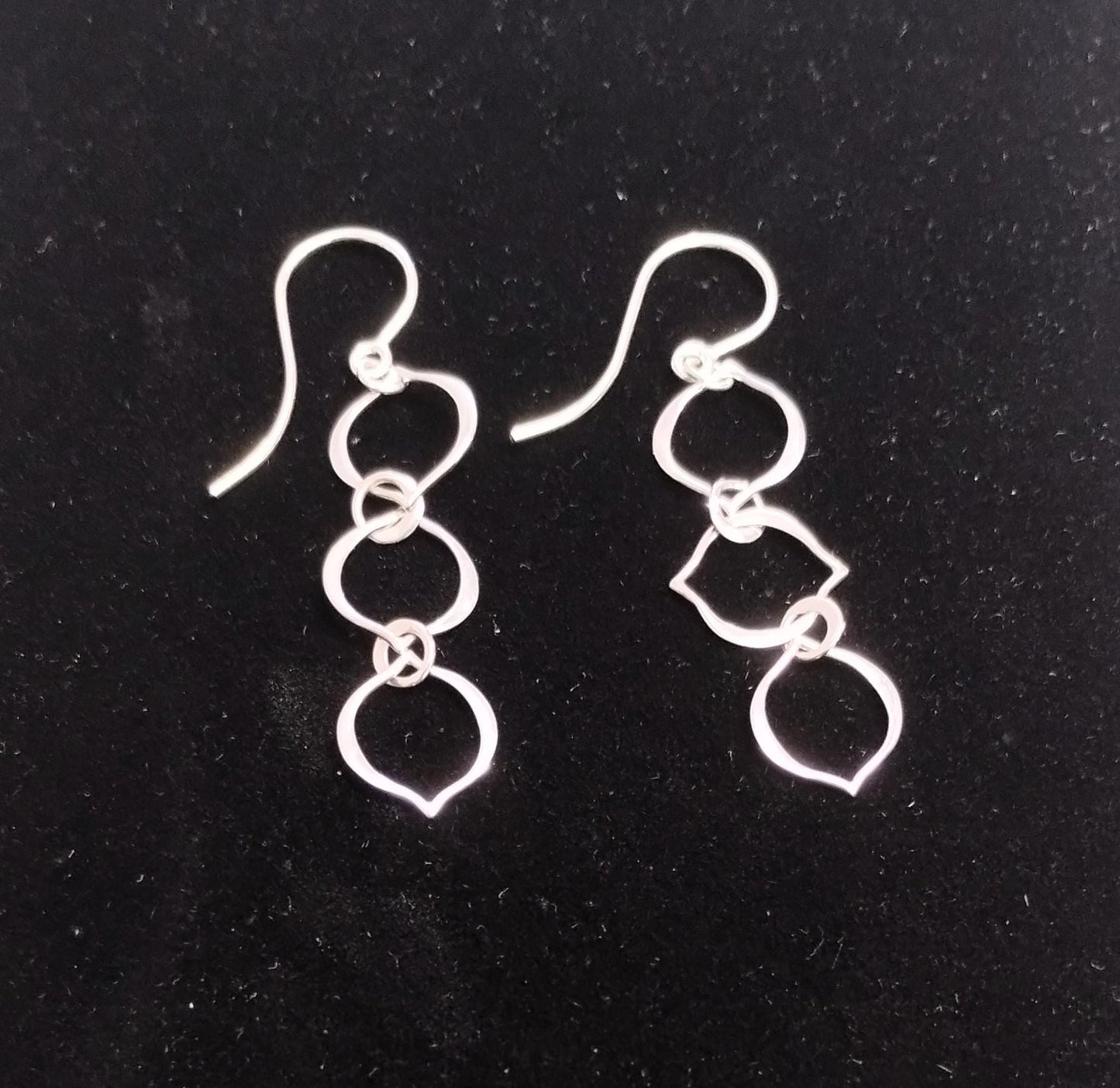 Sterling Silver Three Arabesque Link Dangle Earrings w/ French Hook 2 inch long