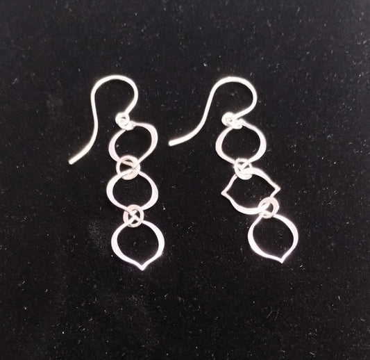 Sterling Silver Three Arabesque Link Dangle Earrings w/ French Hook 2 inch long