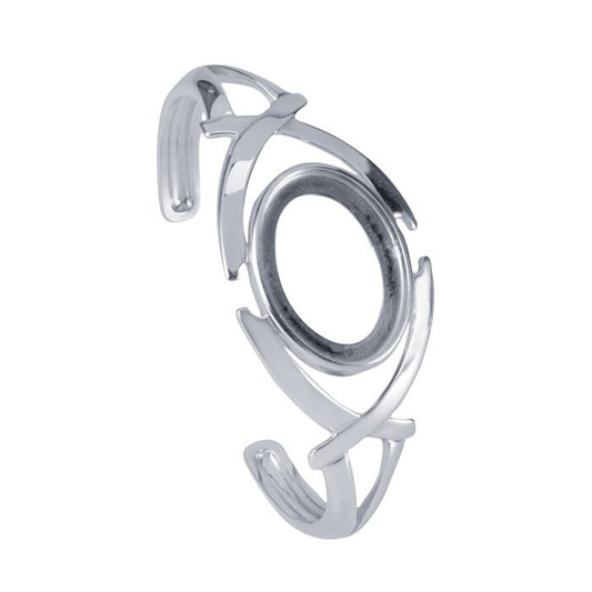 Criss-Cross Cuff Bracelet with 25 x 18mm Bezel Mounting, Sterling Silver