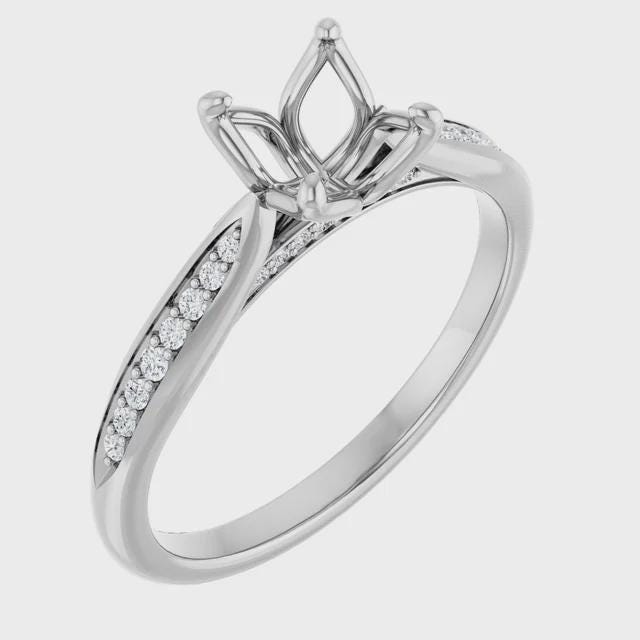 14K White 6.5 mm Round 1/8 CTW Natural Diamond Semi-Set Engagement Ring