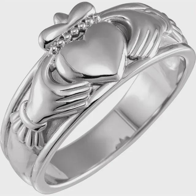 Men's 11 mm Claddagh Flat Band in 925 Sterling Silver or 14k Gold