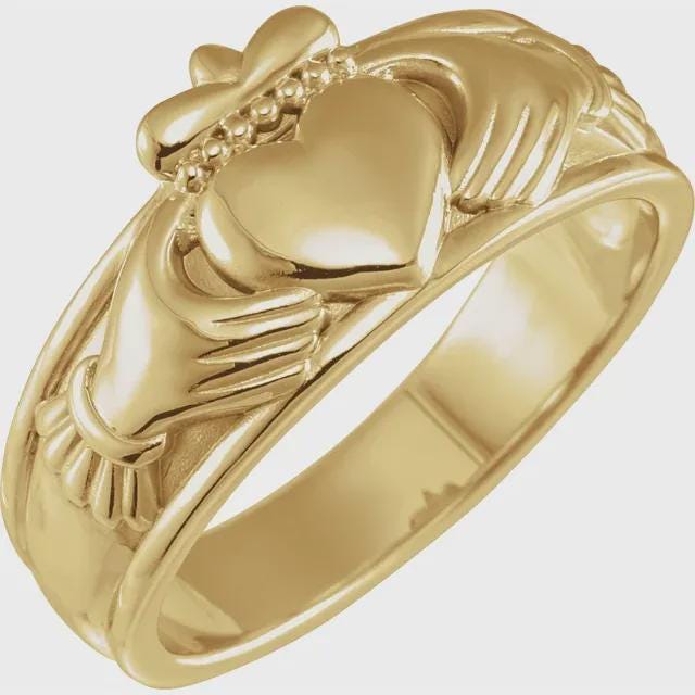 Men's 11 mm Claddagh Flat Band in 925 Sterling Silver or 14k Gold