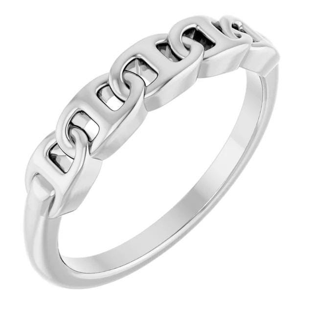 Sterling Silver Anchor Chain Ring - 14k Gold Accent Available