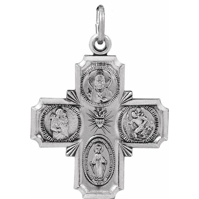 Sterling Silver Four-Way Cross Medal, 3 sizes available
