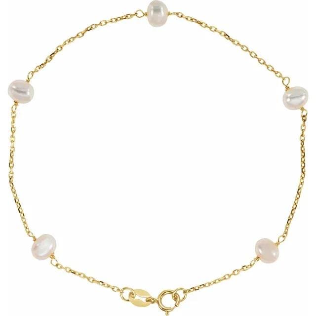 14K Yellow Cultured White Freshwater Pearl 18" Necklace or Bracelet,