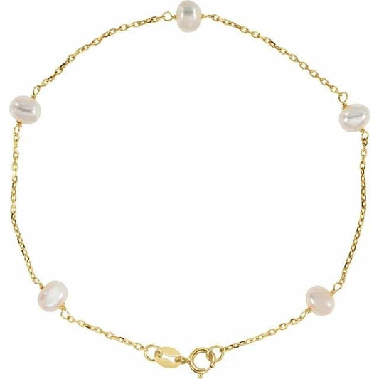 14K Yellow Cultured White Freshwater Pearl 18" Necklace or Bracelet,