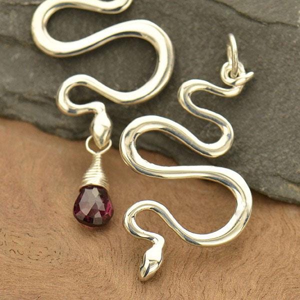 Sterling Silver Snake Pendant 37x20mm