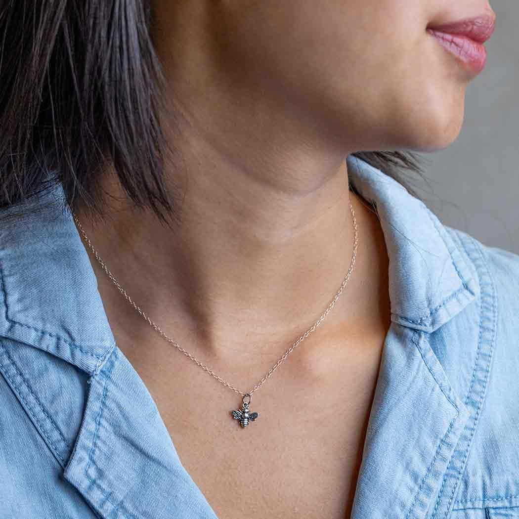 Sterling Silver Bee Necklace, 18 inch