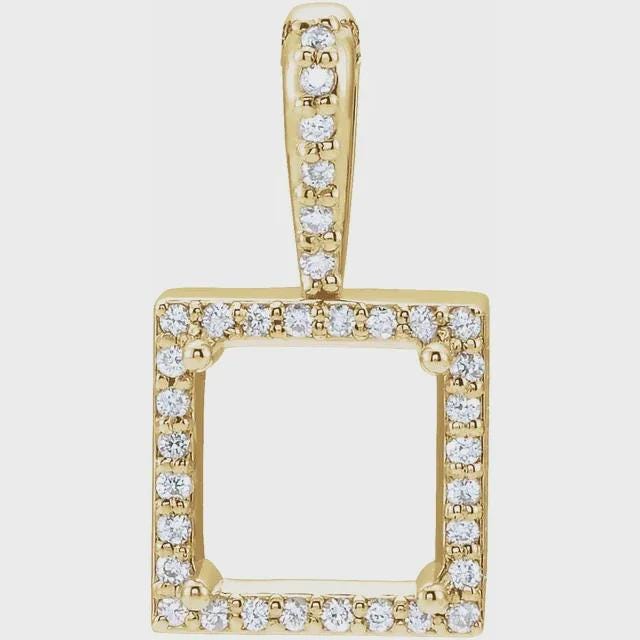 14k Gold Diamond Halo Pendant - 6mm Square Semi-Set