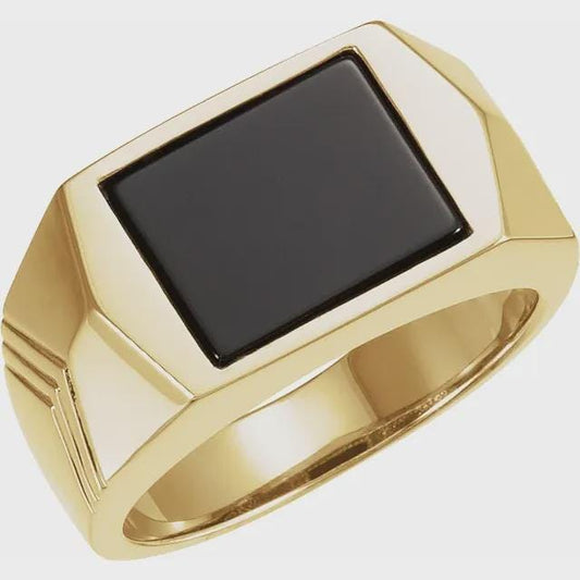 Men's Cabochon Ring Mounting with Black Onyx Flat Top in Sterling Silver, 10k Gold