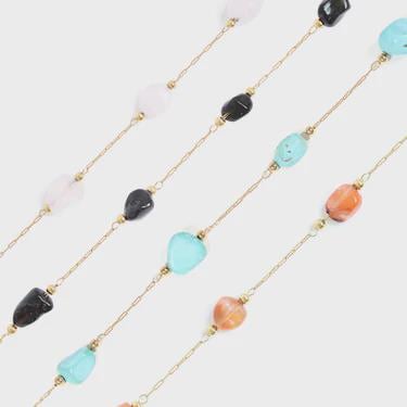 18K Gold PVD Stainless Steel Beaded Stone Chain - By The Foot, choose your color