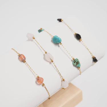 18K Gold PVD Stainless Steel Beaded Stone Chain - By The Foot, choose your color