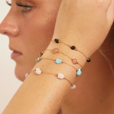 18K Gold PVD Stainless Steel Beaded Stone Chain - By The Foot, choose your color