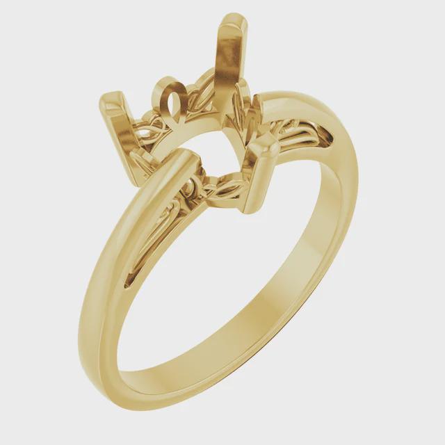 8 mm Trillion Ring Mounting in Sterling Silver or 14k Gold