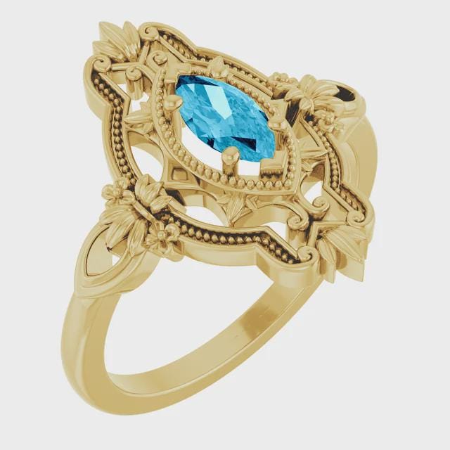 Vintage-inspired marquise ring mounting, available in  14k White Gold or custom-made in your choice of metal.