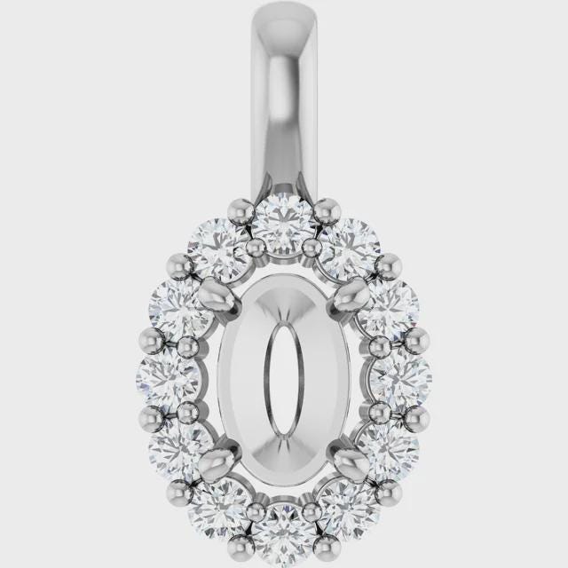 14K Gold Lab-Grown Diamond Semi-Set Pendant, Round or Oval