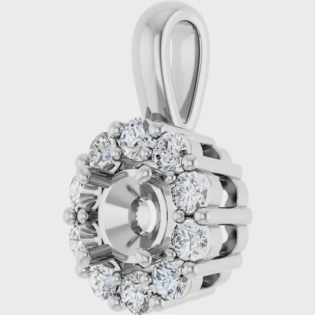 14K Gold Lab-Grown Diamond Semi-Set Pendant, Round or Oval
