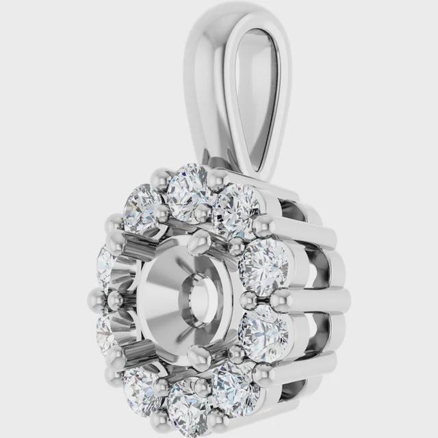 14K Gold Lab-Grown Diamond Semi-Set Pendant, Round or Oval