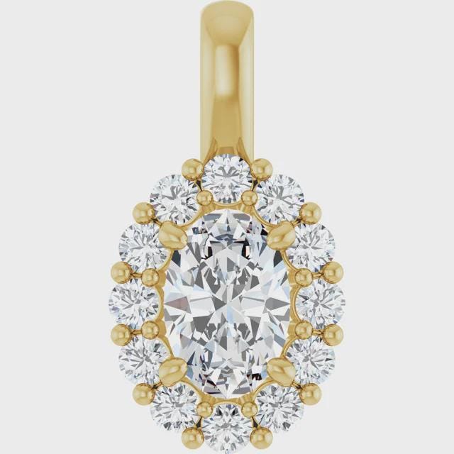 14K Gold Lab-Grown Diamond Semi-Set Pendant, Round or Oval