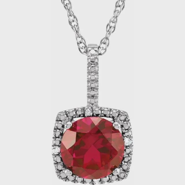 Sterling Silver 7 mm Birthstone & .015 CTW Natural Diamond 18" Necklace, or set your own gemstone