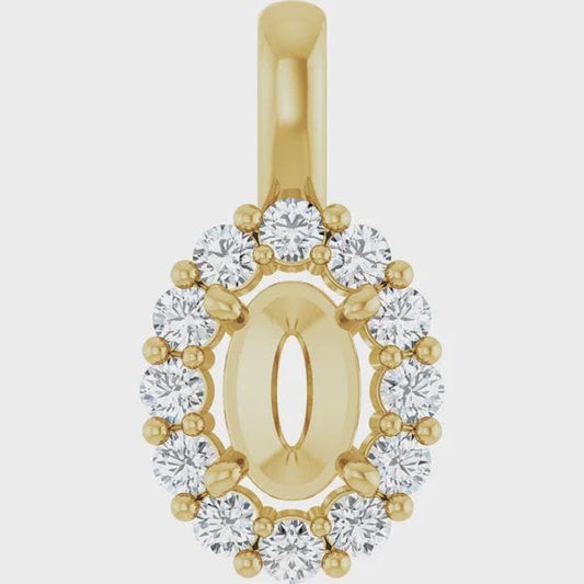 14K Gold Lab-Grown Diamond Semi-Set Pendant, Round or Oval