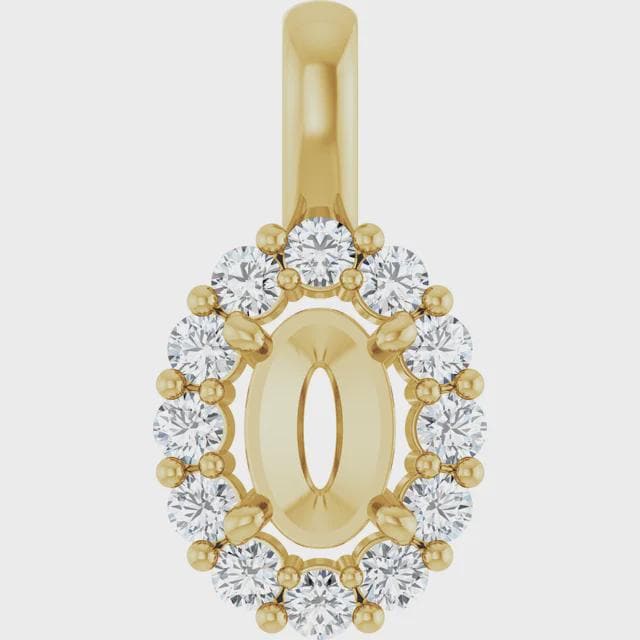 14K Gold Lab-Grown Diamond Semi-Set Pendant, Round or Oval