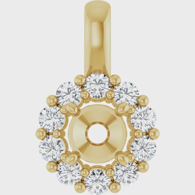 14K Gold Lab-Grown Diamond Semi-Set Pendant, Round or Oval