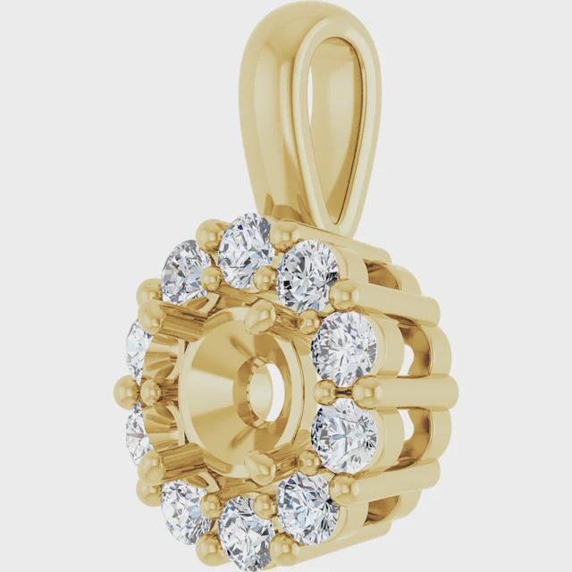 14K Gold Lab-Grown Diamond Semi-Set Pendant, Round or Oval